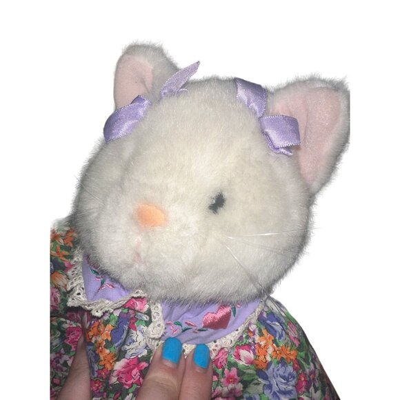 Vintage Plush Creations Inc. 1992 Cat Doll In Floral pajamas With Mouse Slippers - Picture 3 of 6